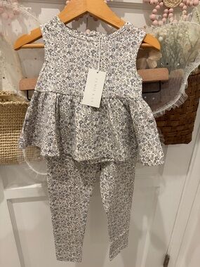 Jamie Kay Girls Floral Peplum Tank and Legging Set - Neutral Blue Floral